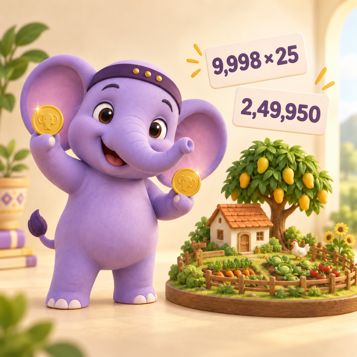 Gajju shows a clever shortcut: 9,998 times 25 equals 2,49,950